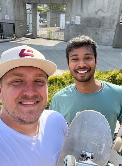 Skateboard lesson in progress